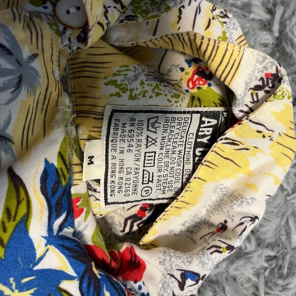 Vintage 90s Ary Cooper Hawaiian Loop Collar Rayon Button Up Aloha Shirt Medium - Picture 8 of 8
